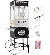 PopBria Commercial Popcorn Machine with Cart, Authentic 16oz Kettle Popcorn Maker Machine with Wa...