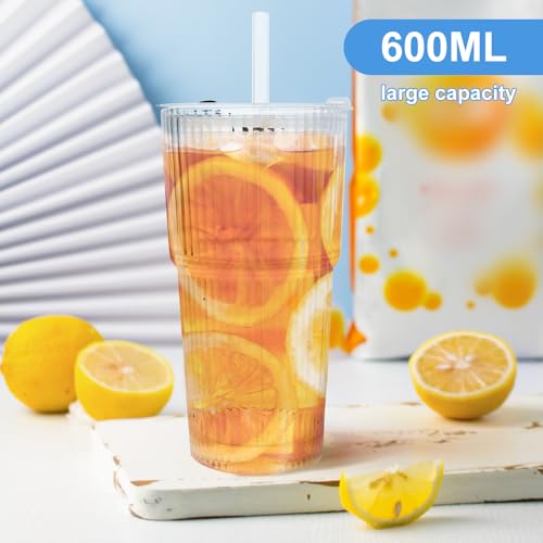 Set 4 vasos de vidrio con tapa y popote 20 oz miniatura 3