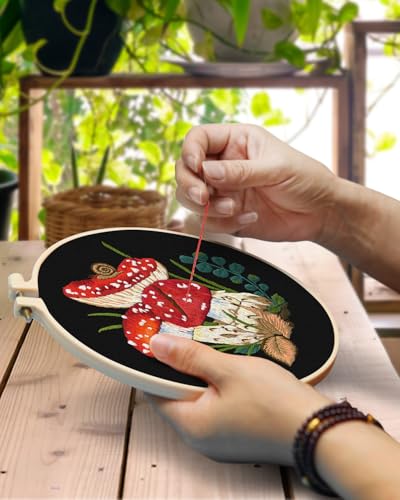 Image of TINDTOP Embroidery Kit for Adult, Mushroom Embroidery Stitch Practice kit | Include Embroidery Cloth Hoops Threads for Craft Lover Hand Stitch