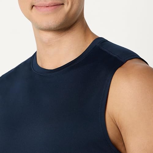 Amazon Essentials Herren Leichtes, Ärmelloses Muskelshirt Aus Schnelltrocknendem Funktionsstretch, Marineblau, S 4