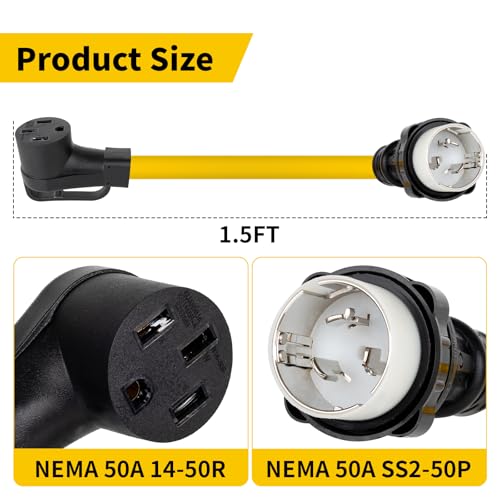 UPOW NEMA SS2-50P to 14-50R Generator Adapter Cord,1.5ft Power Adapter Cord for Generator,50 Amp, 240V AC, Generator & RV Use,High Power Electrical Equipment & EV Charging by UPOW - Image 2