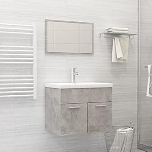 Tidyard Juego de Mueble de Baño Lavabo Suspendido con 1 Compartimento 2 Puertas Almacenamiento Armario Aseo Mobiliario para Lavadero Robusto Aglomerado Gris Hormigón