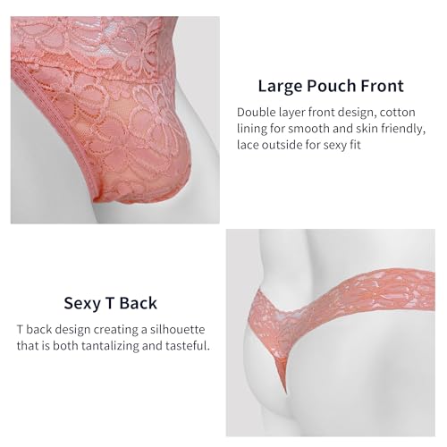 Sexy Men Lace Thongs Comfortable Soft Lace T Back Thong Underwear Wide Waistband 2 Pack Size S-4XL3