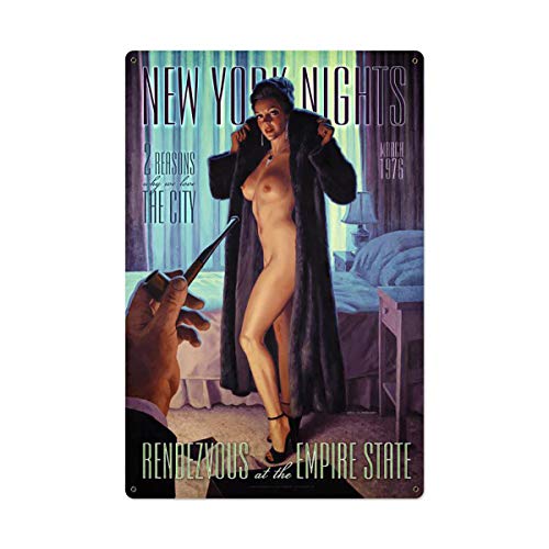 Ilksti New York Nights Rendezvous Pin Up Adult Tin Signs Vintage Decor For Bars,Diner,Cafes Pubs Garage Home Wall Art Poster Metal Plaques 11.8X7.9 Inch #TOP2