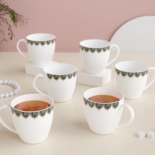 The Earth Store Handcrafted Bone China Royal White Tea/Coffee Cups/Mugs Set of 6 with Modern Design for Gifts and Home Decor - 240 ML Each (B0CVRWXV2J) Amazon Price History, Amazon Price Tracker
