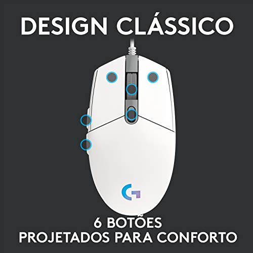 Mouse Gamer Logitech G203 LIGHTSYNC RGB, Efeito de Ondas de Cores, 6 Botões Programáveis e Até 8.000