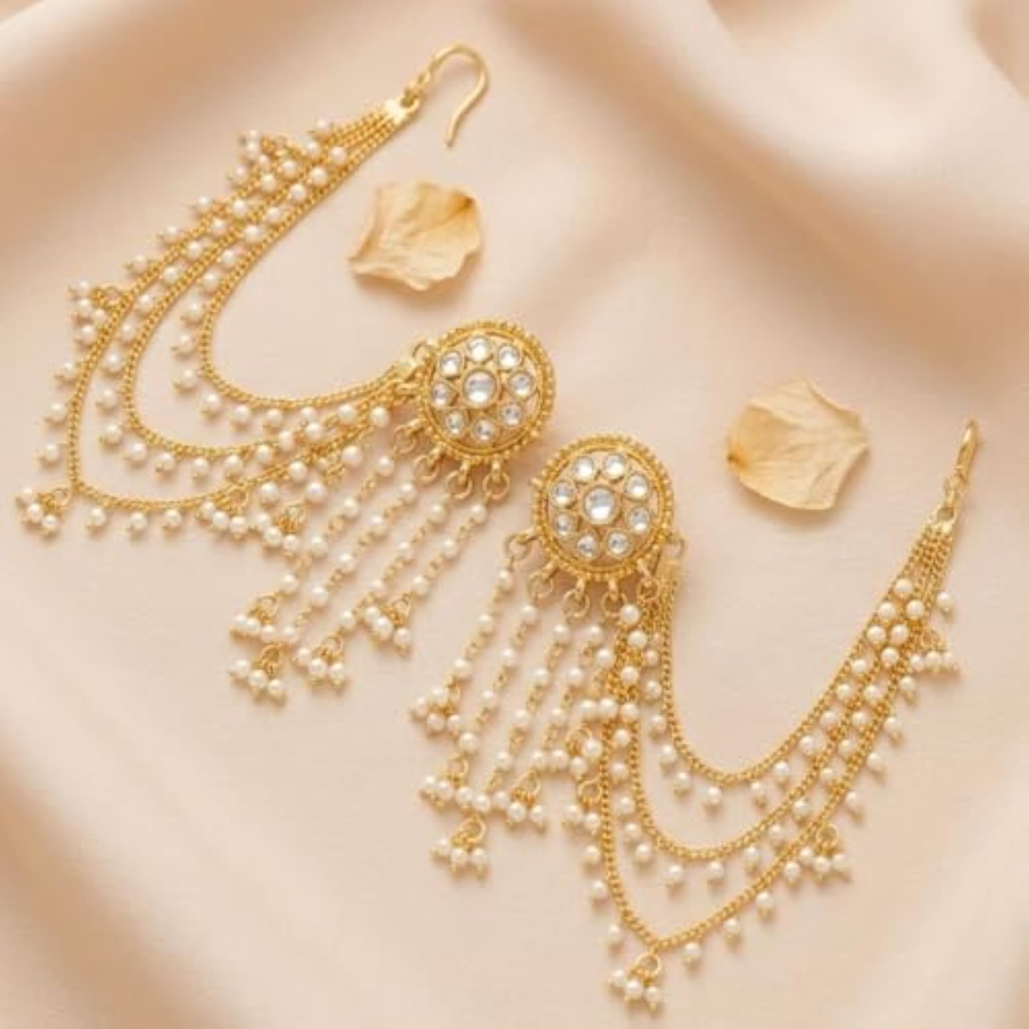 Traditional Plated Kundan and Pearls Dangle Earrings