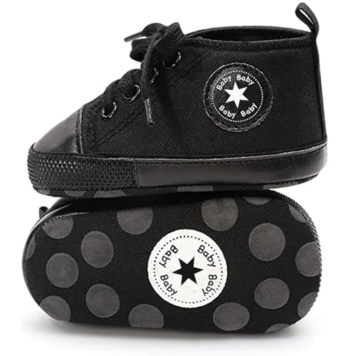 Image of Unisex Baby Girls Boys Canvas High-top Shoes, Newborn Infant Anti-Slip Soft Sole Frist Walking Breathable Sneakers