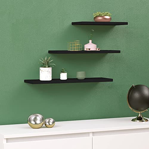 Dmora Ensemble de 3 étagères de salon, étagère murale, étagère moderne, cm 30x15 - 60x15 - 45x15, couleur Noir Cover