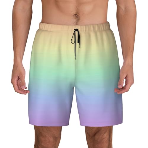 Pastel Rainbow Gradient Men's Swim Shorts Soft Breathable Swim Trunks Elastic Swim Brief Board Shorts