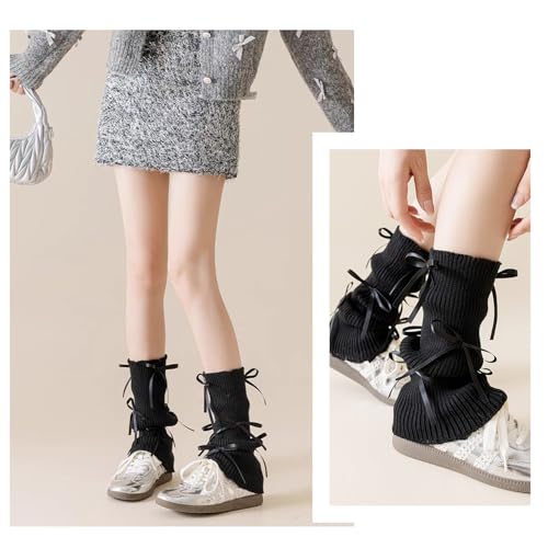 Image of Leg warmers Y2k Wind with bow lace-up knit Harajuku Kawaii leg warmers accessories 80's vintage high leg socks