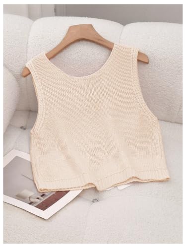 Image of GORGLITTER Women's Tie Back Cropped Sweater Vest Bow Sleeveless Knit Tank Tops Trendy Cute Cardigan Dressy Casual Outfits