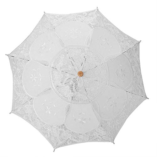 Mumusuki Lace Umbrella Embroidery Parasol Wedding Bride Photography Umbrella (White)