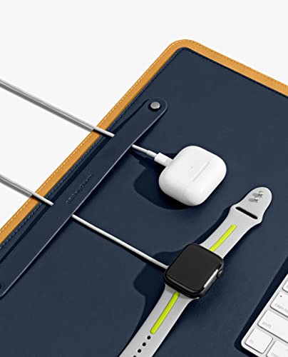 Image of DailyObjects Dart Large Premium Vegan Leather Desktop /Laptop Desk Mat for Work from Home /Office /Gaming | Cable Organiser & Hideway Storage | Extended Mousepad & Water-Resistant - Mustard - Model - R2