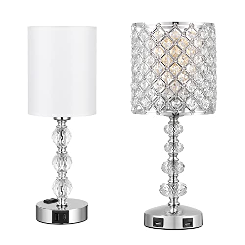 Acaxin Touch Bedside Lamps For Bedrooms Nightstand Set Of 2 - Crystal Table Lamp With Usb C+A Charging Port, 3 Way Dimmable Silver Small End Side Table Lamp For Living/Guest/Dinning Room/Kitchen #TOP14