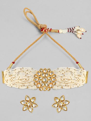 Image of Rubans Choker Necklace Set Kundan Traditional Stylish Jewellery Gift for Women & Girls