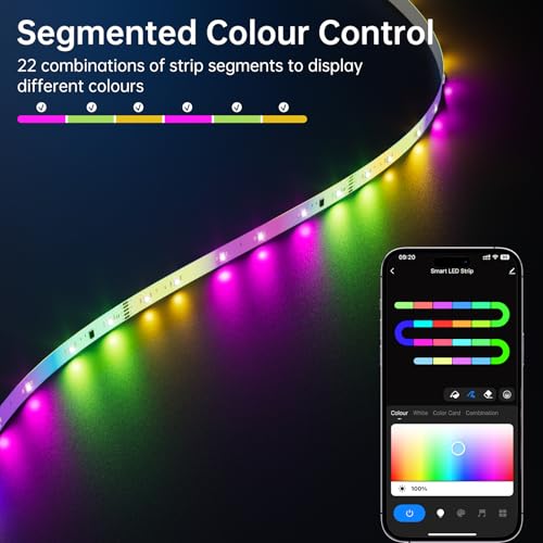Image of LED Strip Lights for Bedroom 32.8ft,Music Sync Color Changing LED Lights with Remote and App Control,RGBICWW Strip for Room Home Kitchen Party Stairs Bar Decoration