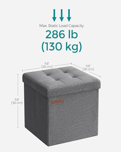 SONGMICS Storage Ottoman, Storage Bench, Footrest, Bed End Stool, for Living Room, Bedroom, 30 x 30 x 30 cm, Dark Grey LSF028G20