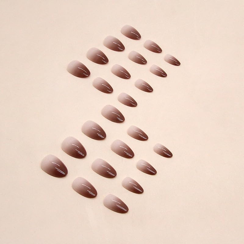 Image of Kriga 24 Reusable Artificial Fake Nail Set| Brown Light Dark Almond Shape Glossy Nails| Lightweight & Long Lasting| Quick Fix For Festivals & Special Occasions