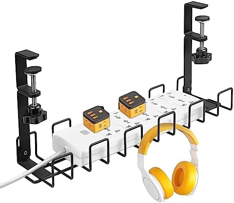 Under Desk Cable Management Tray, Wire Management Under Desk with Clamp, No Drill Under Desk Cable Tray with Wire Organizer for Home, Office Standing Desk- 16.53"