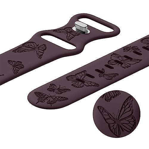 Image of Butterfly Engraved Bands Compatible with Apple Watch Band 41mm 40mm 38mm 49mm 46mm 49mm 46mm 45mm 44mm 42mm Women, Silicone Sport Strap for iWatch Series SE 10 9 8 7 6 5 4 3 2 1 SE Ultra
