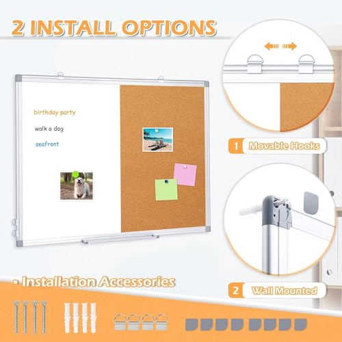 Dollar Boss DB-WB-ZY-6090 Magnetic Dry Erase Board And Cork Bulletin Board Combination,White Board Cork Board Combo 36X24 Inch,Push Pin Board Vision Board Whiteboard thumb #3