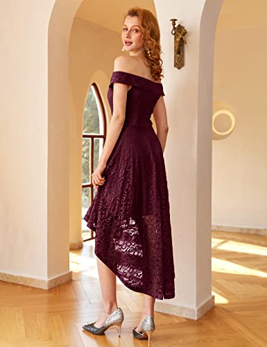 Formal Dress for Women Prom Dance Dresses for Teens High Low Dresses for Women Off The Shoulder Wedding Guest Dresses Burgundy M