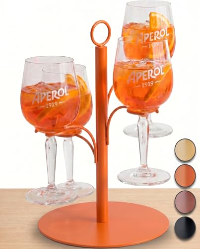 SpritzUpYourLife Aperol Tower ohne Montage - Aperol Ständer für 4 Gläser - Aperol Geschenk für Freundin - Geburtstagsgeschenk für Frauen - lustige Aperol Deko (orange)