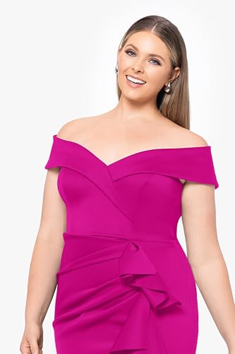 Image of Xscape Women's Bodycon Midi Off-The-Shoulder Ruffle Dress with Center Back Zipper, Petite & Plus Size
