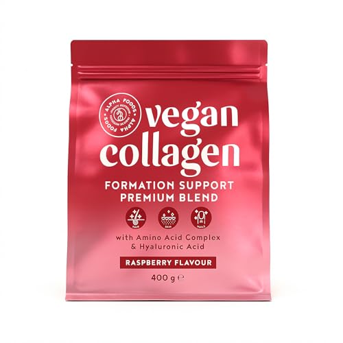 Colágeno en Polvo Vegano 400g | Péptidos de Colageno Hidrolizado, Acido Hialuronico y Elastina Marino | Collagen Peptides para la Piel | Frambuesa | Alternativa al Colágeno Convencional | Alpha Foods