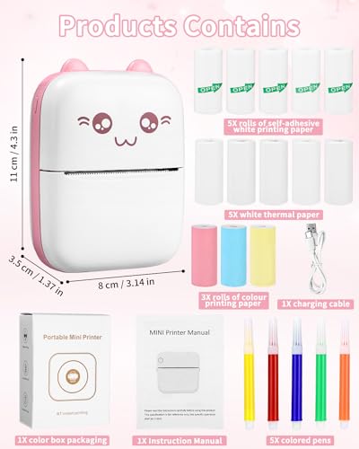 Zounin Mini Drucker, Tragbarer Fotodrucker, Smartphone Bluetooth Drucker (PINK)