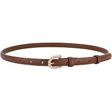 Womens Skinny Leather Belt,2 in 1 Pearl Button Adjustable Slim Thin Waist Belt For Dress Jeans Coat
