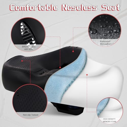 Image of BUCKLOS New Noseless Bike Seat for Comfort Men&Women Extra Wide Bicycle Seat Cushion Oversized Comfortabele Foam Padded Bike Saddle for Peloton Exercise Bike Ebike Cruiser Bikes