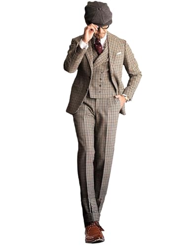 Costume pied-de-poule 3 pièces pour homme avec veste ajustée et gilet