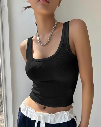 Image of 95% Cotton, 5% Lycra Women's and Girls Solid Ribbed Square Neck Tank Top | Tanktop for Women | Sleeveless Top | Crop Tanktop | Ribbed Tank Top