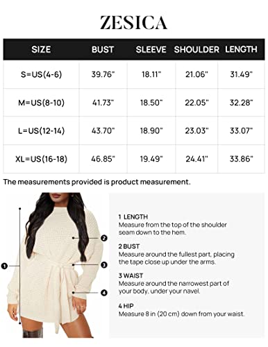 Zesica Women's 2023 Fall Long Sleeve Solid Color Waffle Knitted Tie Wasit Tunic Pullover Sweater Dress,Beige,Small #TOP3