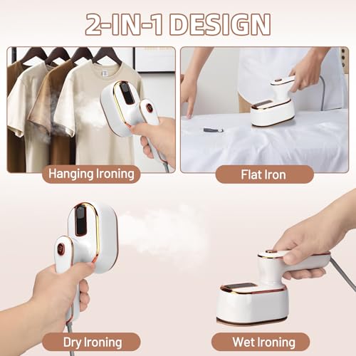 TAVADA Plancha de vapor portátil de viaje 2-en-1,1000W,calentamiento en 15 segundos,suela de cerámica,Plancha de Viaje,función seco/vapor,vaporizador portátilcon base y mango plegable - imagen 4