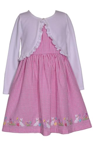 Bonnie Jean Girl's Easter Dress - Pink Gingham Dress w/White Cardigan for Baby, Toddler, and Little Girls, Pink, 0-3 Months3