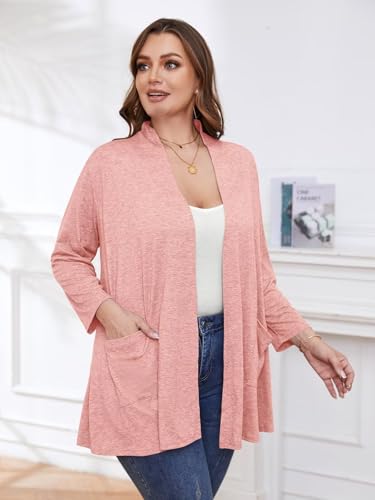 Image of BELAROI Plus Size Lightweight Cardigan Sweaters for Women Casual Open Front 3 /4 Sleeve Cover Up