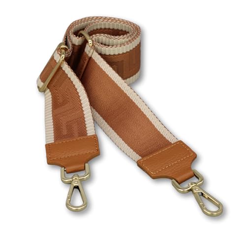 BRISE Taschengurt für Damen & Herren, 5cm Breiter Schultergurt, Verstellbarer 80-130 cm Taschenriemen aus Polyesterstoff und Leder, Stylischer Riemen mit 360 Drehbarer Kopf (Antic - Camel Braun)