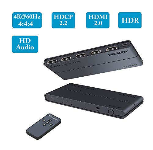 HDMI Switch 4K 60Hz with Remote, WeJupit 4x1 HDCP 2.2 HDMI 1.4 2.0