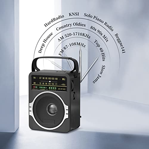 Jeujug JEU-1622-B Portable Am Fm Radio, Bluetooth 5.0 Radio 5 Watts Loud Speaker,Fm Radio Built-In Rechargeable Battery/Dc D*4 Cell Battery Operated & Ac Power Plug In Wall Radio Black thumb #1