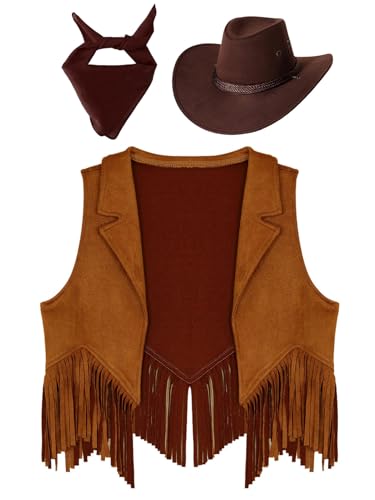 3Pcs Girls Suede Tassels Vest Waistcoat Western Cowboy Cowgirl Outfit for Festival Performance3