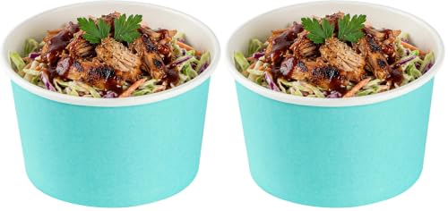 Image of Restaurantware Coppetta 5 Ounce Dessert Cups, 50 Disposable Ice Cream Cups - Lids Sold Separately, Sturdy, Turquoise Paper FroYo Bowls, Striped, For Hot And Cold Foods, Perfect For Gelato (Pack of 2)