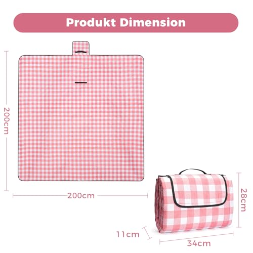 Oak & Tea Picknickdecke 200 x 200 cm, wasserdicht & isolierend, XXL Faltbare Strandmatte, Campingdecke, Outdoor-Teppich aus strapazierfähigem dreilagigem Oxford-Stoff für Camping, Picknick, Outdoor