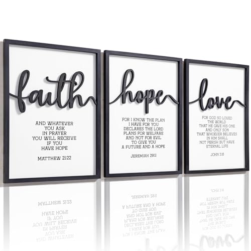 3D Wood Faith Hope Love Wall Decor, Christian Wall Art