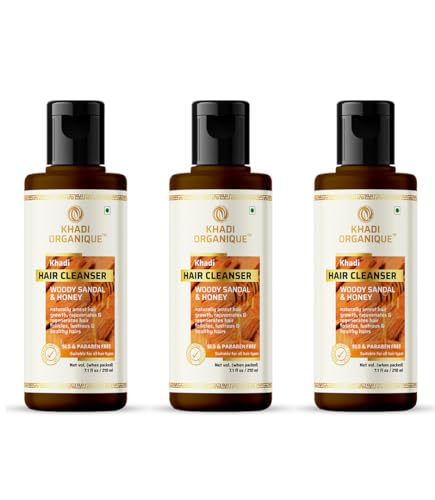Image of Khadi Organique Woody Sandal & Honey Hair Cleanser Shampoo | SLS & Paraben Free Herbal Shampoo | Nourishing, Strenghten, Anti-Dandruff & Hair Fall Control | For Daily Use - 210 ml (Pack of 3)