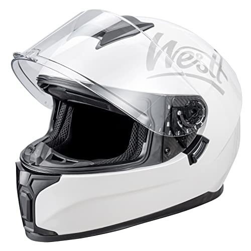 Westt Integralhelm Fullface Helm Motorradhelm mit Doppelvisier Sonnenblende Herren Damen Touring Racing Roller Moped Mofa Scooter Chopper Helm Motorrad, ECE DOT Zertifizierung, schwarz, L (57-58 cm)