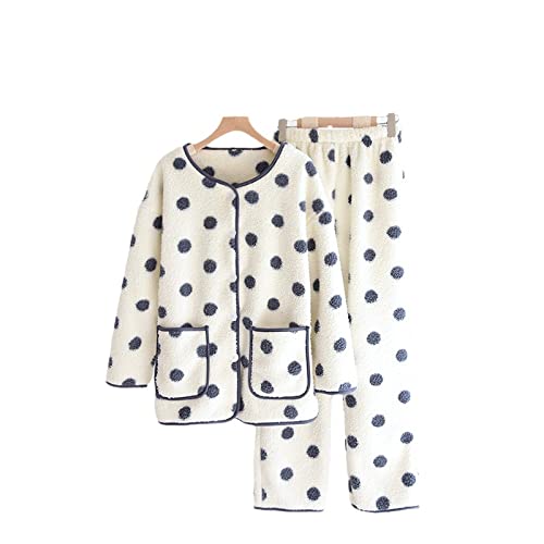 Pyjamas pour femmes en polaire chaude vêtement de maison hiver à pois
