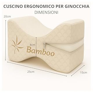 Cuscino Ergonomico Gambe e Ginocchia in Memory Foam | Federa in Bamboo Naturale Sfoderabile | Supporto per Dormire sul Fianco, Sollievo Dolore Lombare e Sciatica | Certificato OEKO-TEX | Made in Italy